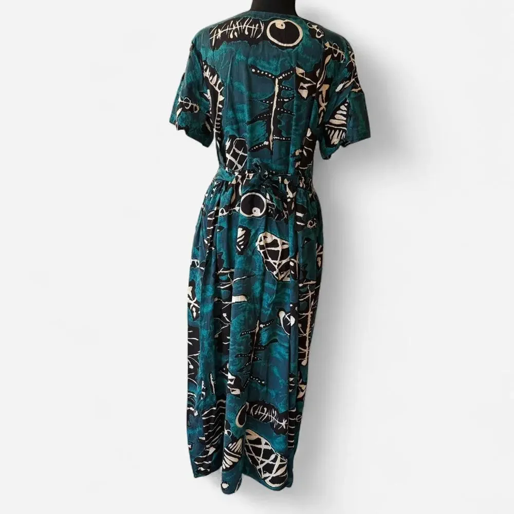 Vintage 80s abstract print flowy dress sz L pockets Lagenlook artsy boho fairy - Picture 5 of 8